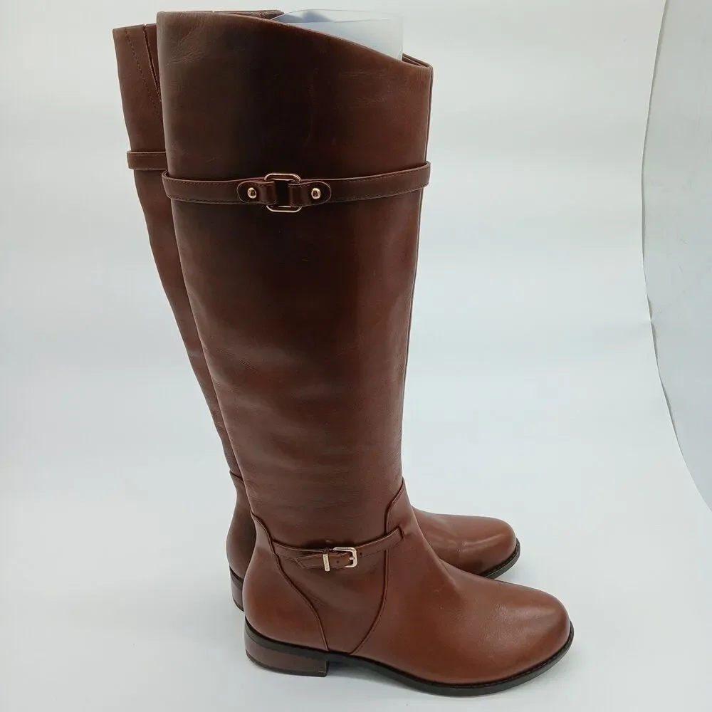 Gianni Bini Brown Leather Tall Riding Boots Womens Size 6.5M Stretch Calf